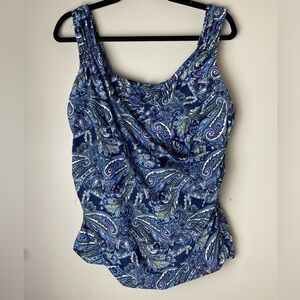 Lands End Women’s 20W Blue Gray Green Paisley Square Neck Tankini Swim Top
